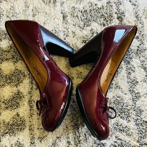 Fashionable Soft Burgundy Patent Leather Heels